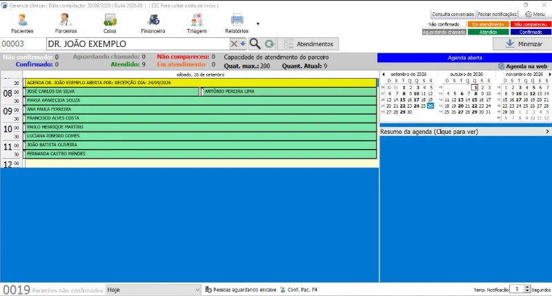 Agenda da clínica no sistema Gerencie