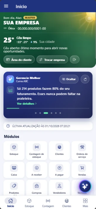 Tela inicial do Gerencie Cloud no celular